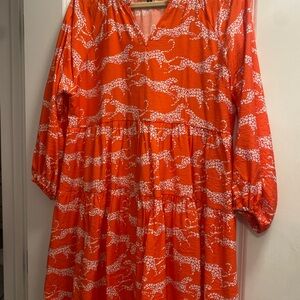 Michelle McDowell Coral Leopard Print Tiered Dress | Size Medium | Long Sleeve |